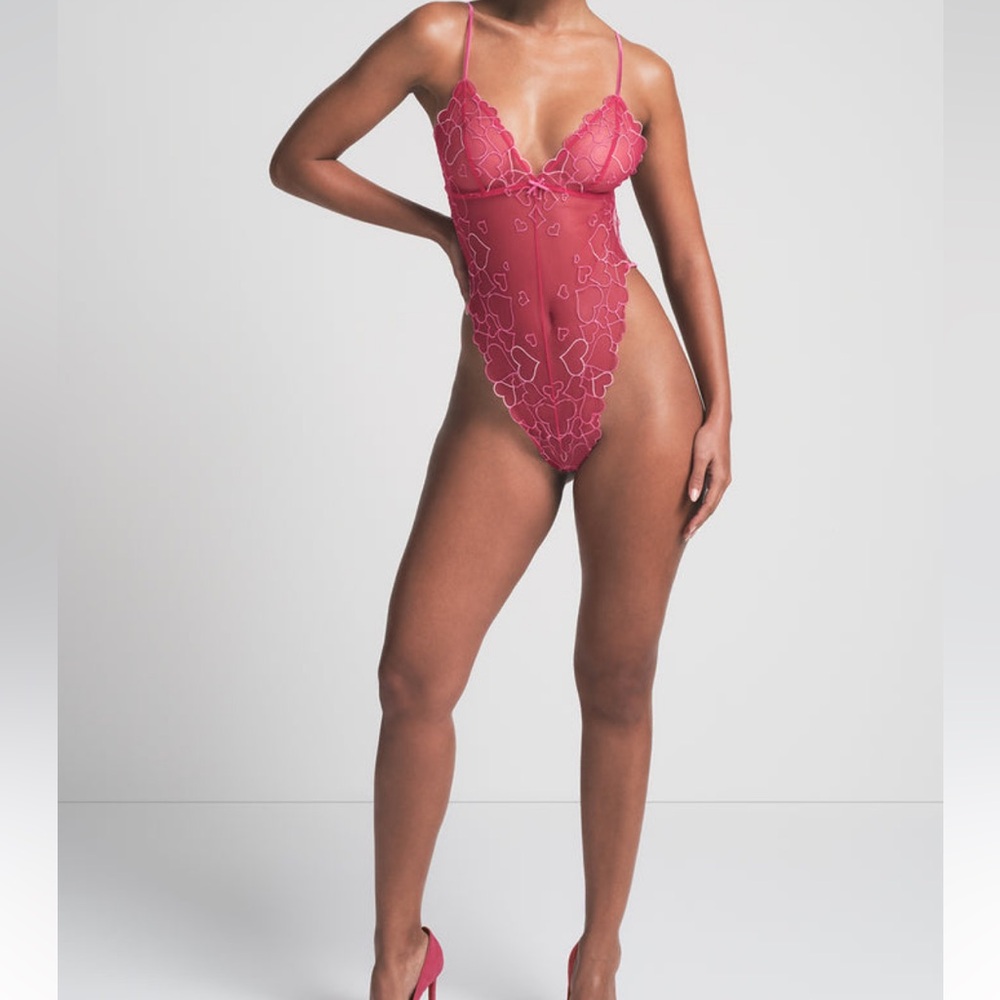 SKIMS Embroidered Tulle Teddy in Punch - Picture 3 of 5